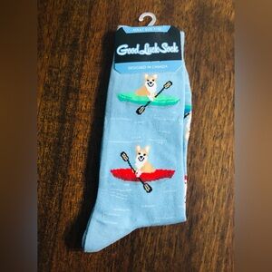 GoodLuck Socks dogs rowing boats graphic blue. Size 7-12